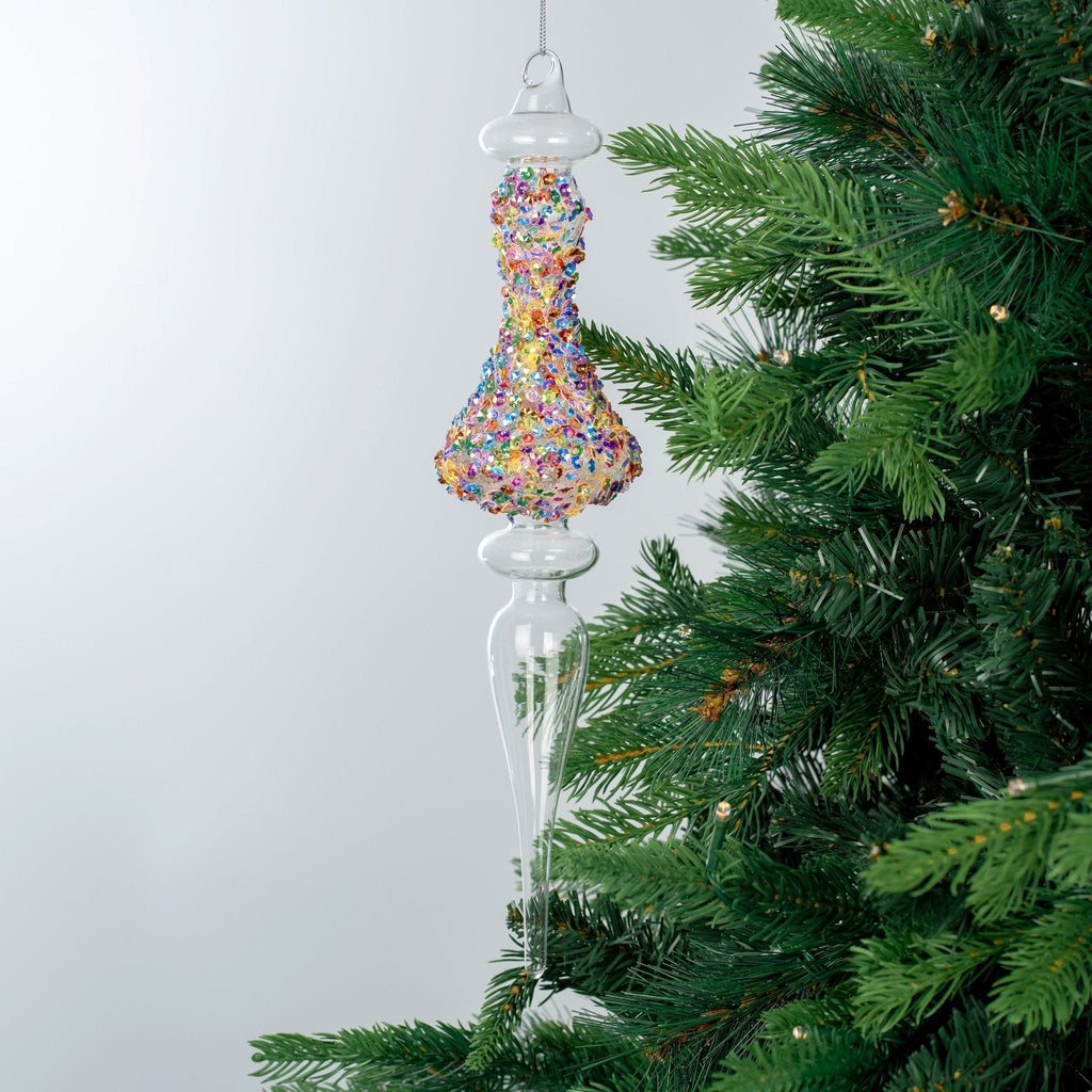 Clear Finial Ornament with Multicolor Beads